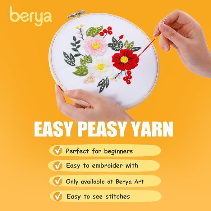 BERYA Embroidery Kit for Beginners, Flowers and Leaves Embroidery Practice Kit - Image 6