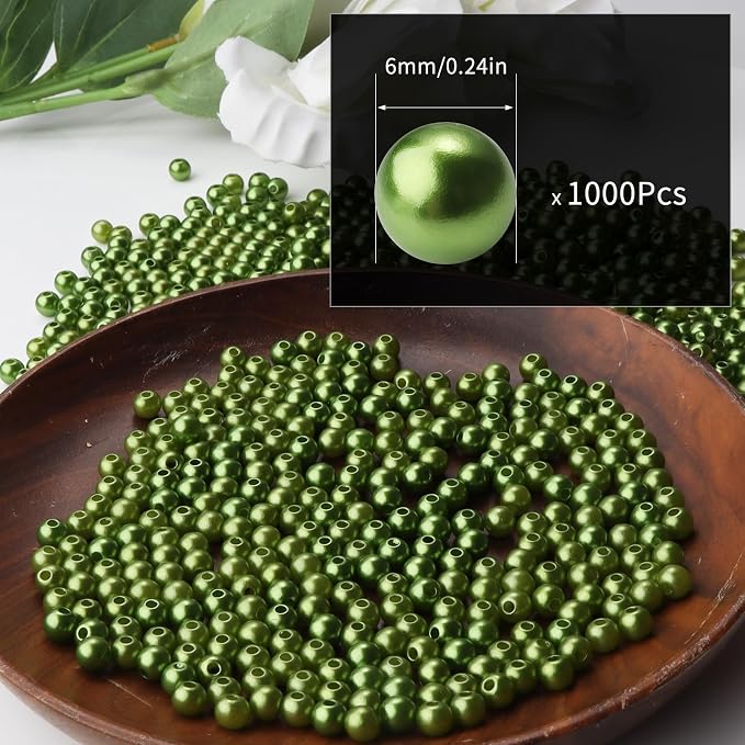 1000pcs Green 6mm Pearl Beads - Image 2