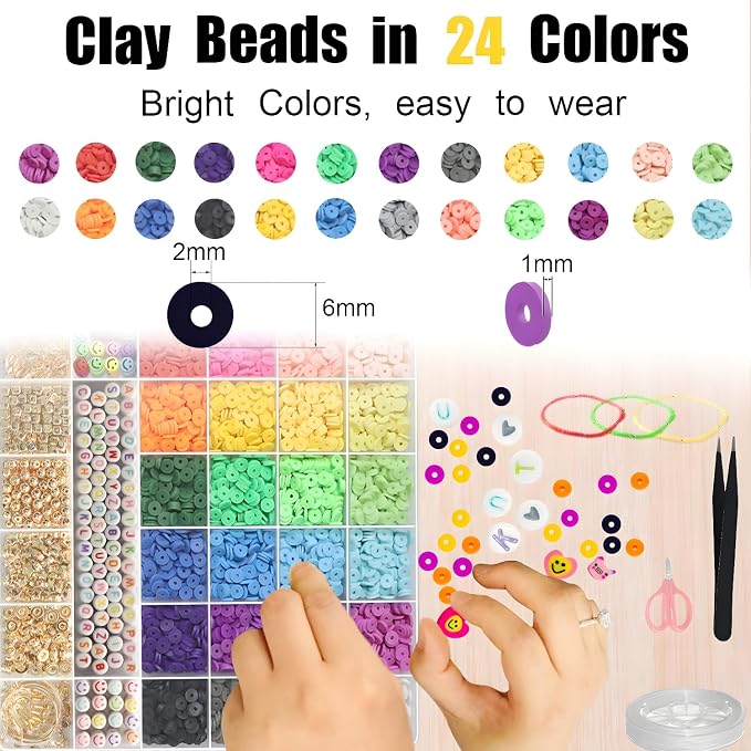 YMSDZHL 7100+PCS Clay Beads Bracelet Making Kit, 48 Color DIY Flat Preppy Beads - Image 6