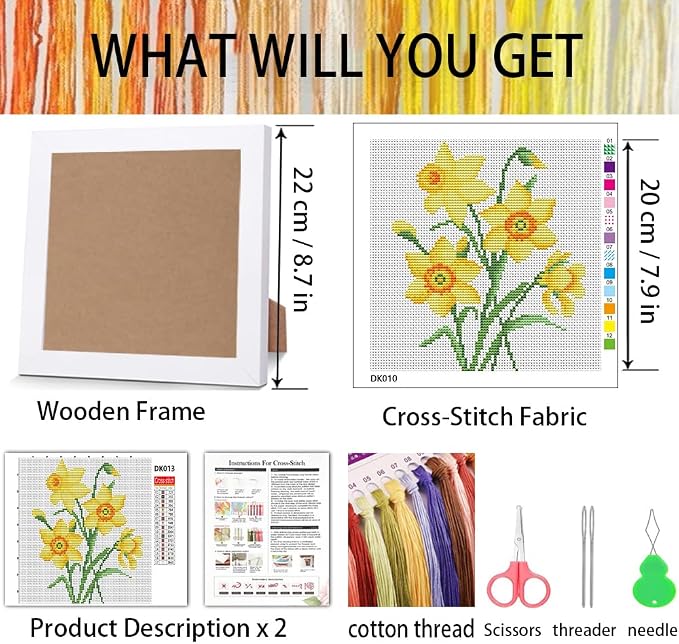 Daffodil Cross Stitch Kits for Beginners, Flowers Stamped Cross Stitch for - Image 3