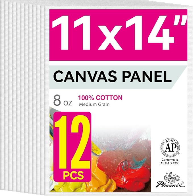 PHOENIX Painting Canvas Panels 11x14 Inch, 12 Value Pack - 8 Oz Triple Primed by PHOENIX