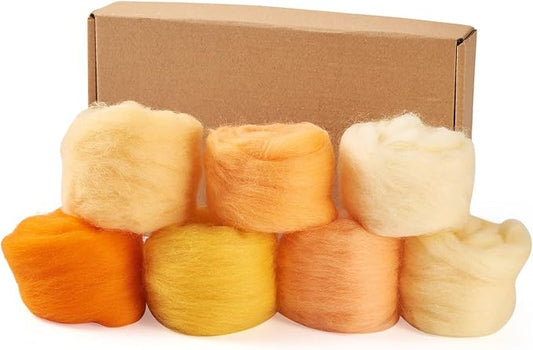 FASHEWELRY 1.2 OZ Wool Felting Kit 7 Set 7 Colors Orange Theme Needle Felting by FASHEWELRY