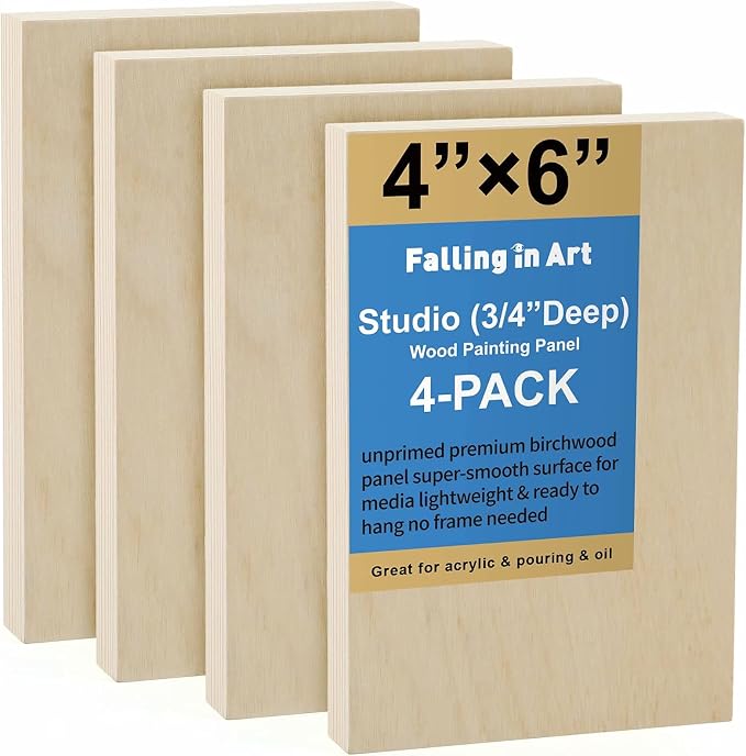 Falling in Art 4 Pack 4x6’’ Unfinished Birch Wood Panels Kit by FallinginArt