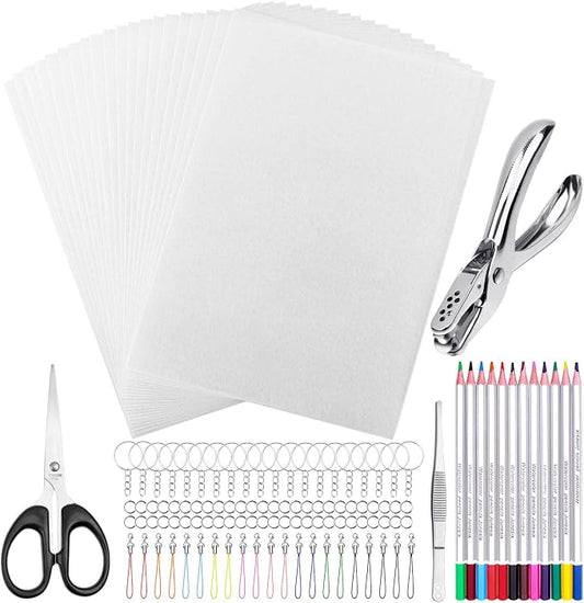 shynek Shrinky Plastic Sheets Keychain Kit, Hole Punch, Scissors by shynek