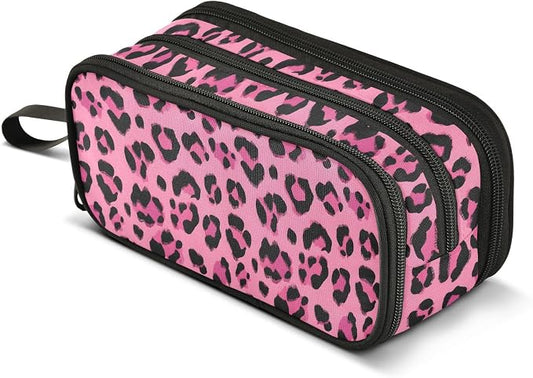 Hot Pink Black Leopard Print Pencil Case Box Boys Girls Large Pencil Pouch by BOENLE-WELCOMEYOURCOMING