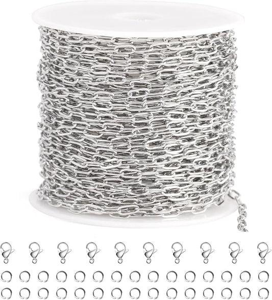 SMYHTGLIF 32.8 Feet Silver Cable Paperclip Jewelry Making Chains Stainless by SMYHTGLIF