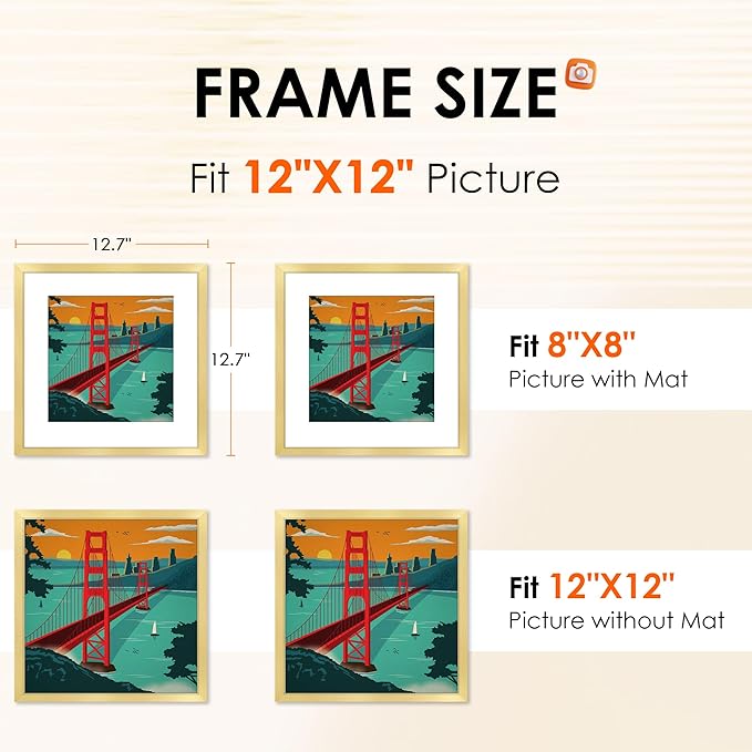 FIXSMITH 12x12 Picture Frame Gold Set of 2, Photo Frame - Image 2