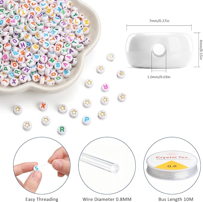 SUTOUG 1500PCS White Letter Beads and Star Beads - Image 2