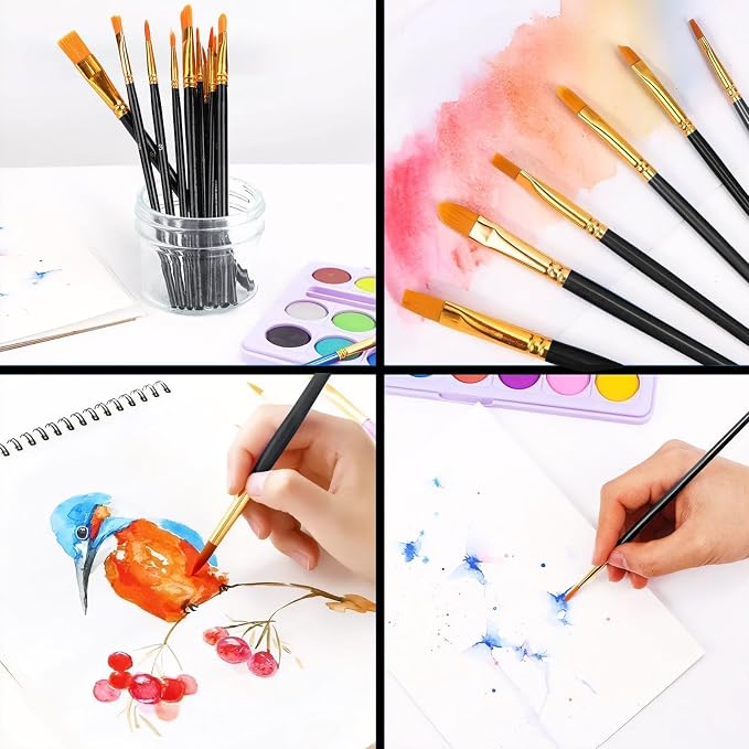 AROIC Paint Brush Set, 10 Pack 100 Pcs Acrylic Paint Brushes Artist Paint - Image 4