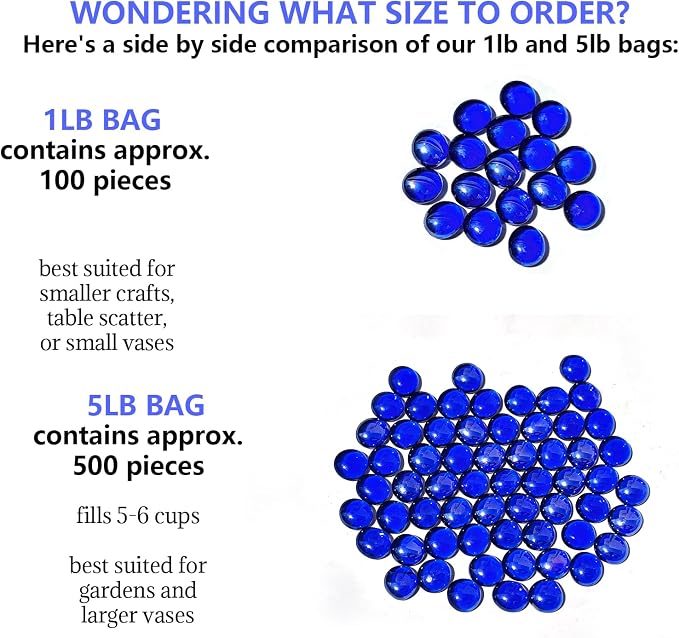 0.5lb Dark Blue Glass Marbles for Vase, 45-50 pcs Dark Blue Flat Glass Beads - Image 7