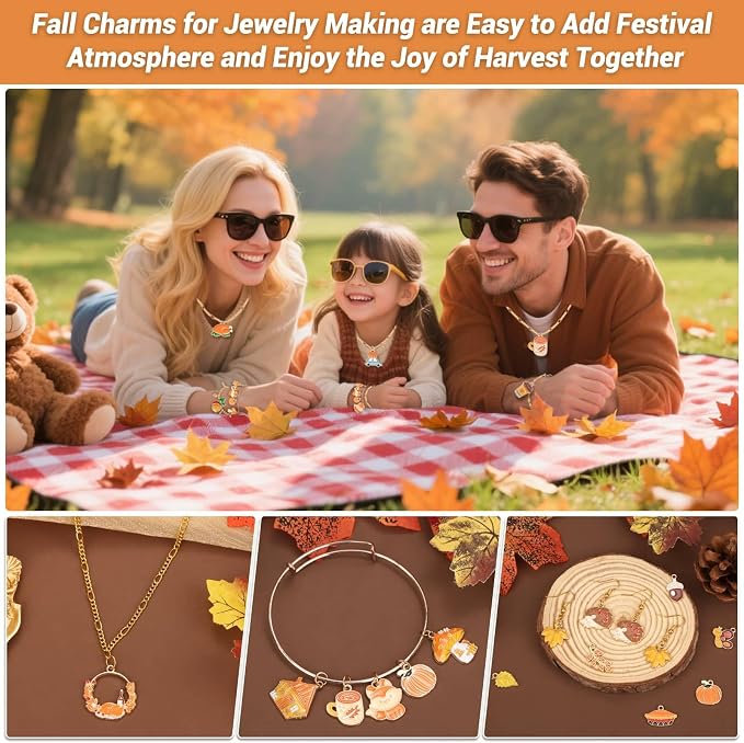 100Pcs 50 Pairs Fall Charms for Jewelry Making and Bracelets, Thanksgiving - Image 7