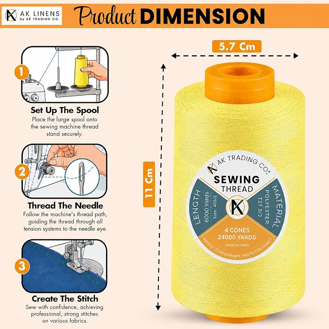 AK TRADING CO. 4-Pack Yellow All Purpose Sewing Thread Cones of High Tensile - Image 2