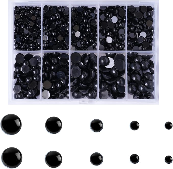 Zhbrchz 850pcs Round Black Plastic Doll Eyes 4mm 5mm 6mm 8mm 10mm Flatback by Zhbrchz