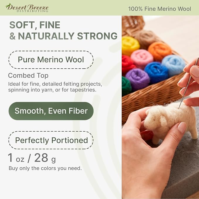 100% Natural Merino Wool Roving - 1 oz - Premium Combed Top Merino Roving Wool - Image 2