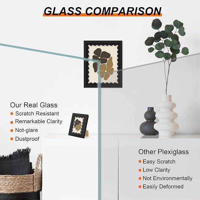 8x8 Picture Frame with Wavy Mat, Wooden Real Glass 8 x 8 Photo Frame - Image 3