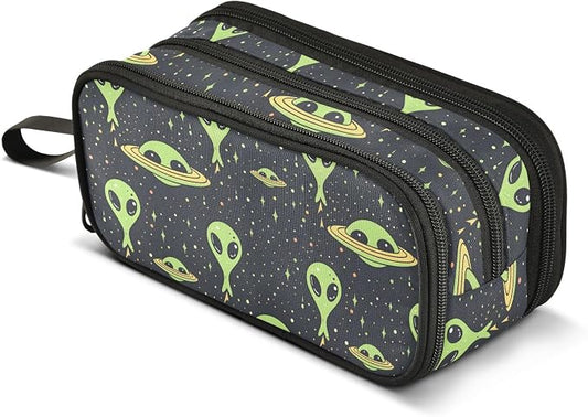 Green Aliens Space Pencil Case Box Boys Girls Large Pencil Pouch Zipper by BOENLE-WELCOMEYOURCOMING