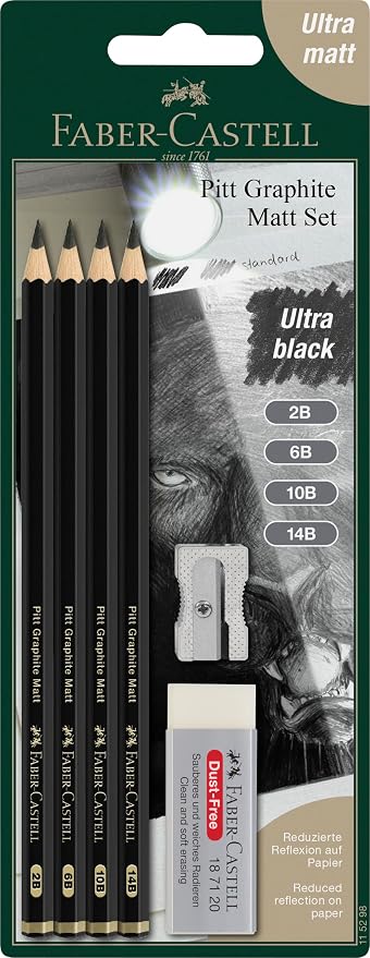 Faber-Castell Pitt Graphite Matte Pencil Set, Sketching Set of 4 Graphite by Faber-Castell