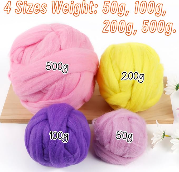 JeogYong Needle Felting Wool, 17.64oz Wool Roving Chunky Wool Yarn, Light - Image 3