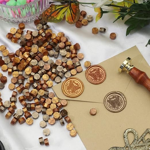 Antique Gold 300 Pcs Wax Seal Beads, Sealing Wax Beads, Refilling Octagon Wax - Image 3