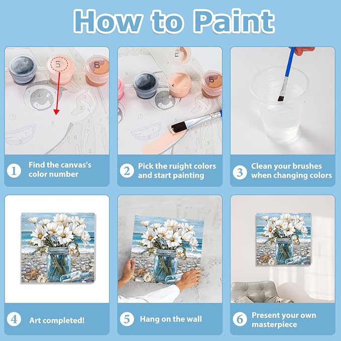 hkejoi Flowers Paint by Numbers Kit - Image 8