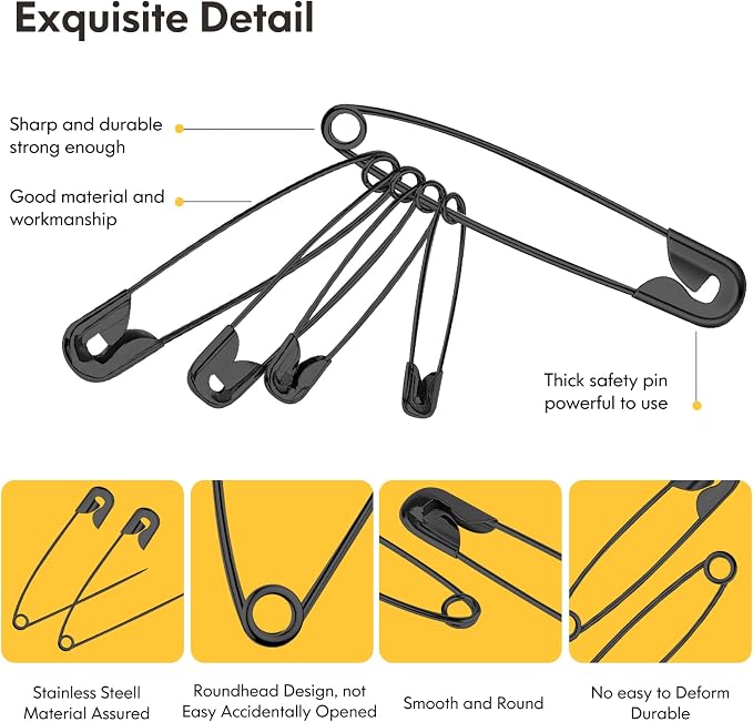 Huhuhero 160-Pack Safety Pins Assorted, Small and Large Safety Pins - Image 4