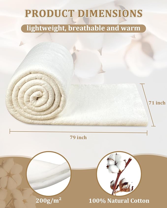 PLANTIONAL Grinding Natural Cotton Quilt Batting: 71-Inch x 79-Inch Light - Image 2