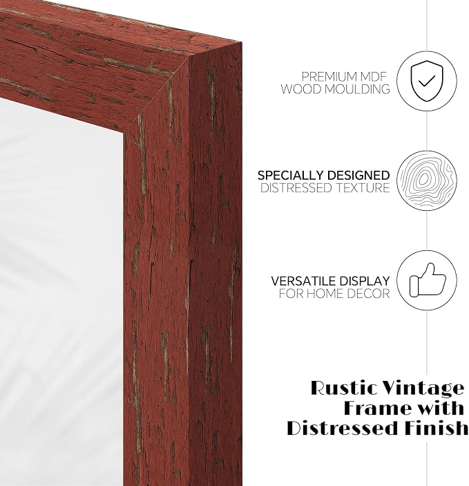 puthiac 8x10 Rustic Farmhouse Picture Frame, Barn Red, 1 Pack | Distressed MDF - Image 2