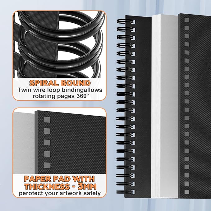 joibabe Spiral Bound Mixed Media Sketchbook, 160 GSM Heavyweight Acid Free Paper - Image 2