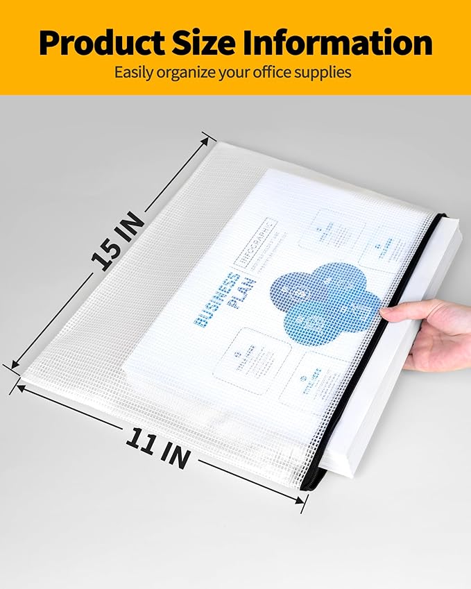 SUNEE Plastic Mesh Zipper Pouch 11x15 in, Extra Large Water-Resistant Zip Bag - Image 2