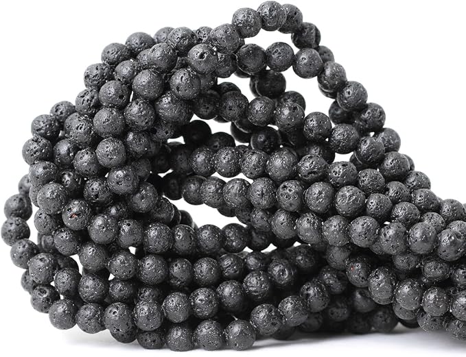 6mm 60PCS Black Lava Volcanic Stone Gemstone Round Loose Beads by CHEAVIAN