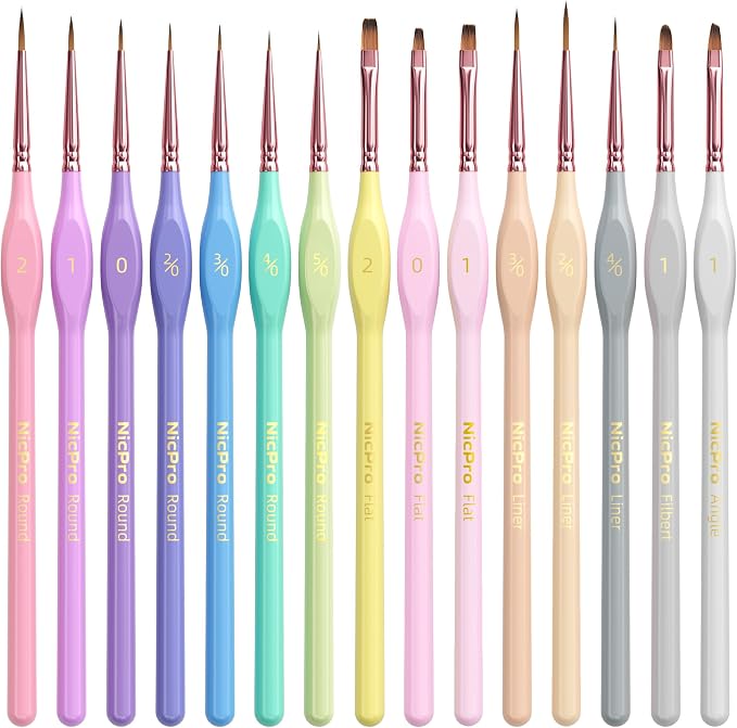 Nicpro 15PCS Micro Fine Detail Paint Brush Set, Aesthetic Pastel Small by Nicpro