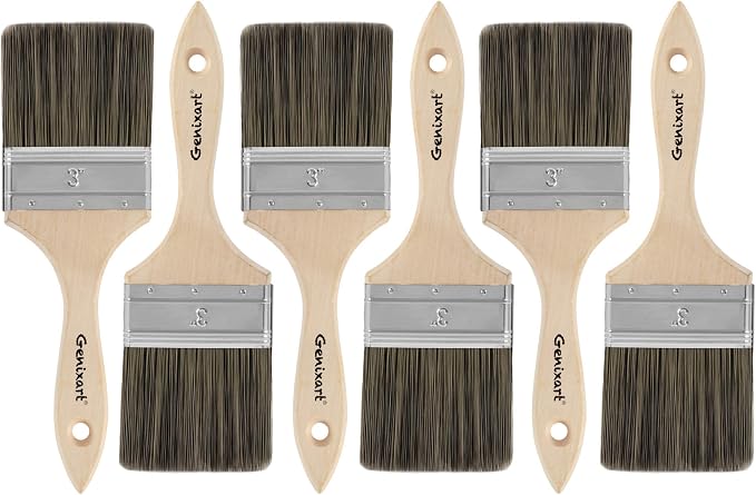 Double Thick Chip Paint Brush, 6 Pack, 3 inch / 75mm Stain Brushes by Genixart