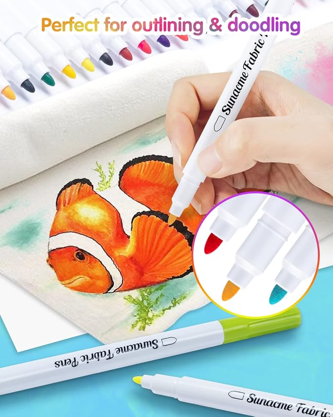 sunacme Fabric Markers Pen, 32 Colors Permanent Fabric Paint Pens - Image 3
