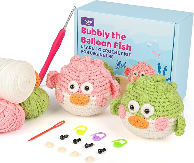 Totiro Crochet Kit for Beginners, Balloon Fish Amigurumi Starter Kit, Easy DIY by YourDestinationforFun