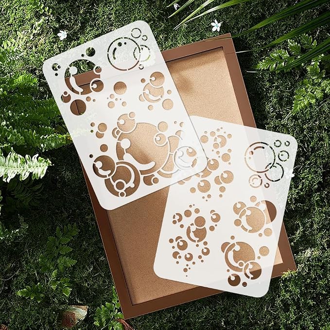 2Pcs Bubbles Stencils for Painting, 11.69"x8.27" Reusable Plastic Blowing - Image 4
