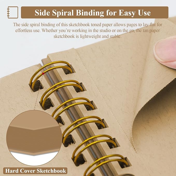 SuFly Toned Paper Sketch Book, 11x14 Inches, 60 Sheets - 90lb/150gsm Toned Tan - Image 4