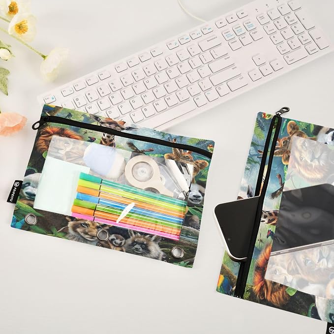 Animals Pencil Pouch for 3 Ring Binder, 2 Pack Waterproof Pencil Bags Clear - Image 5