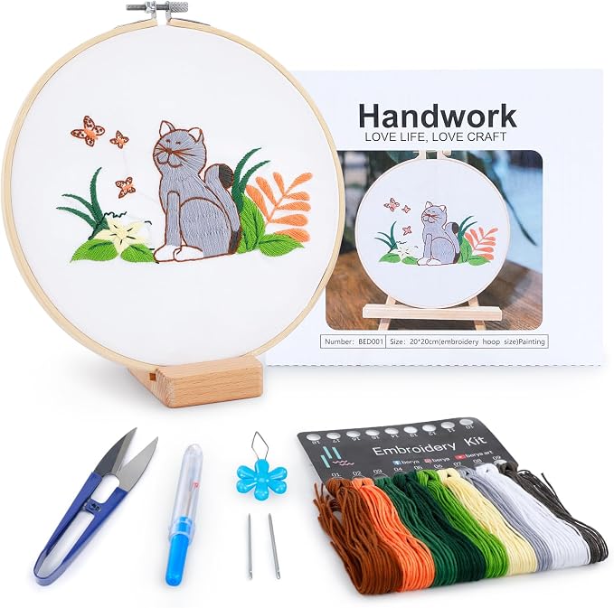 Embroidery Kit for Adult Beginners, Cat Embroidery Kit by BERYA