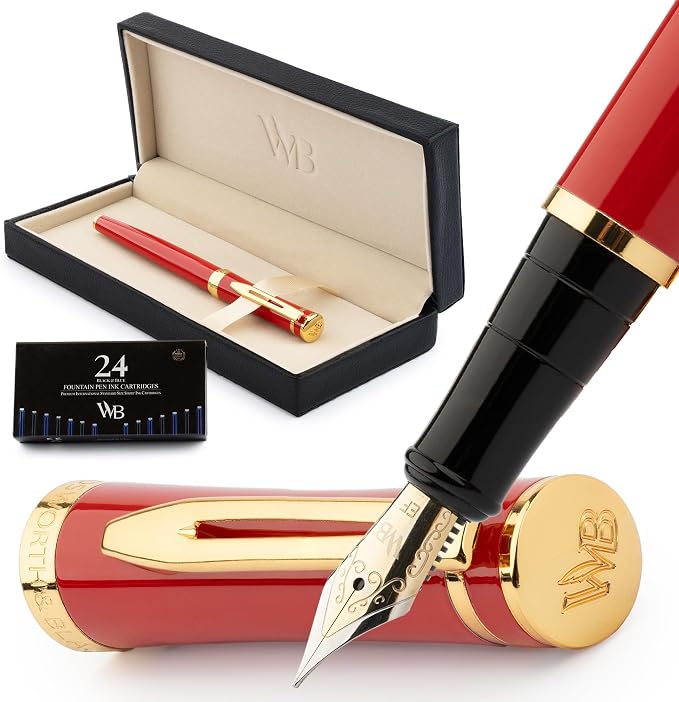 Wordsworth & Black Fountain Pen Set, 18K Gilded Extra Fine Nib, Includes 24 by WordsworthBlack