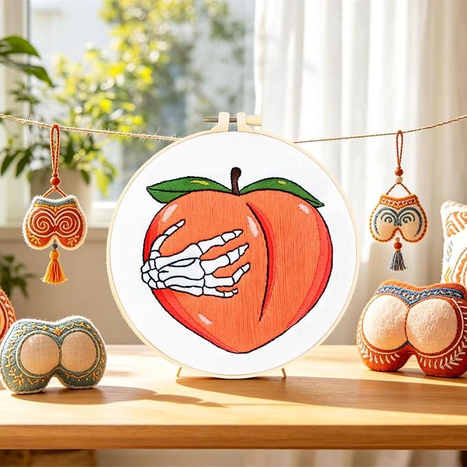 Hand Bone Embroidery Kits for Beginners Adults, Peach Embroidery Starters Kits - Image 4