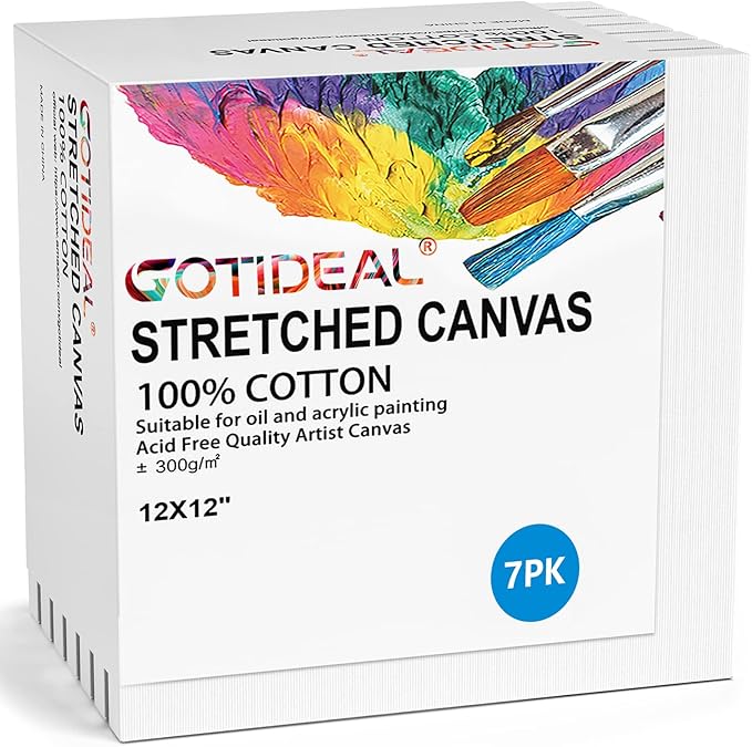 GOTIDEAL Stretched Canvases for Painting, 12x12 Inch Set of 7, Primed White by GOTIDEAL