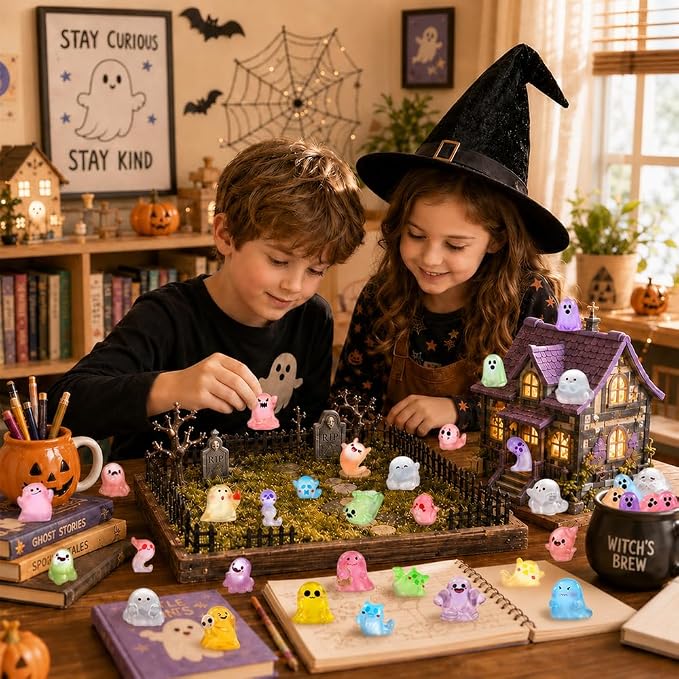 DIYDEC 65pcs Halloween Luminous Miniature Ghosts, Mini Resin Ghosts Figures to - Image 2