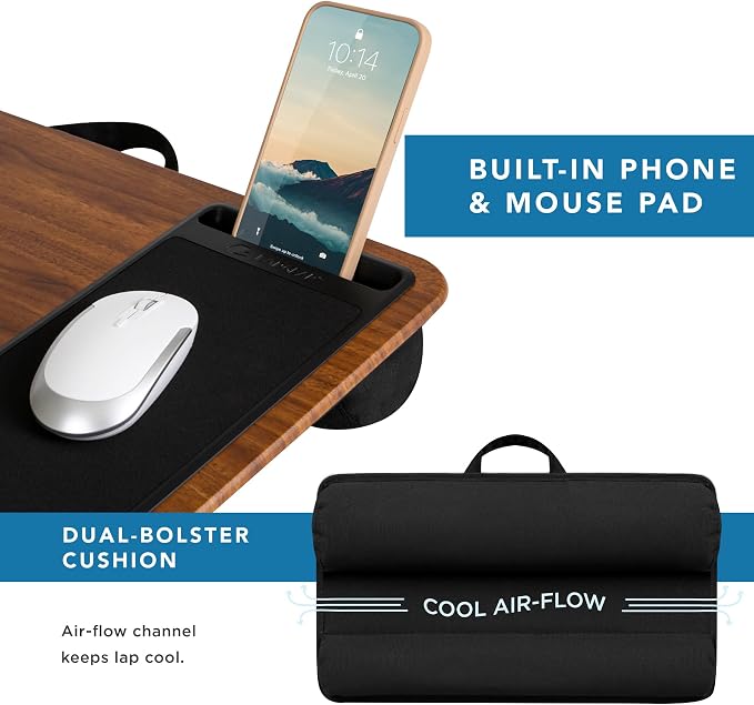 LAPGEAR Home Office Lap Desk – Espresso Woodgrain, Fits 15.6” Laptops - Image 4