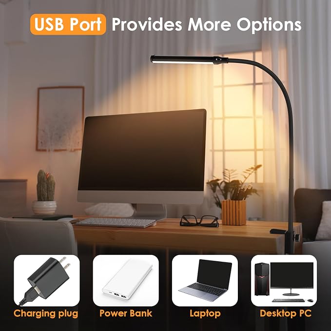 ShineTech LED Desk Lamp with Clamp, Eye-Caring Clip on Desk Light with 3 Color - Image 6