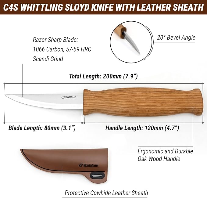 BeaverCraft Wood Carving Sloyd Knife C4s 3" - Image 2
