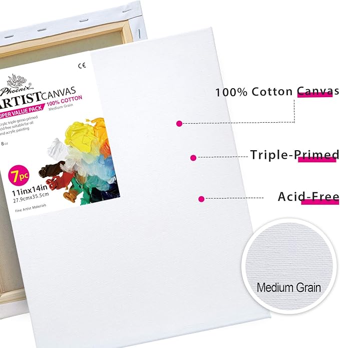 PHOENIX Stretched Canvas for Painting 11x14 Inch/7 Value Pack, 8 Oz Triple - Image 3