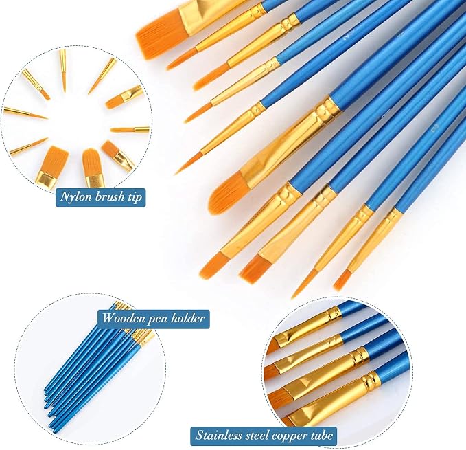 AROIC Paint Brush Set, 3 Pack 30 Pcs Acrylic Paint Brushes Artist Paint Brushes - Image 3