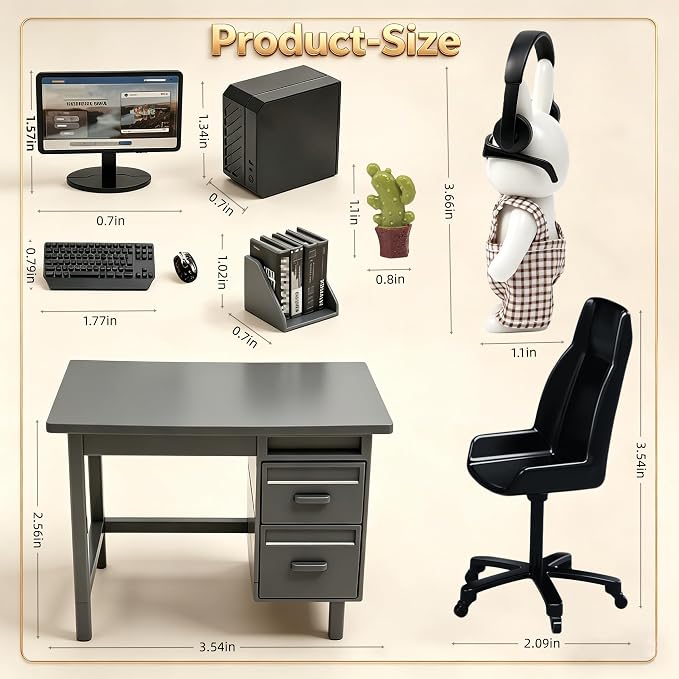 1:12 Scale Dollhouse Office Furniture Set - Image 5