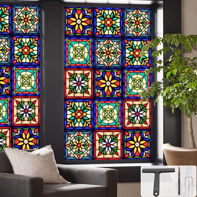 Window UV Protection Privacy Film:Non-Adhesive Static Cling Decorative Window by SIMPASTE