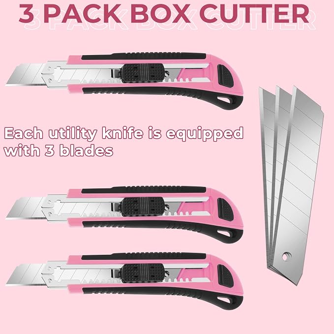 3-Pack Box Cutter, 18mm Wide Blade Utility Knife Retractable, Exacto Knife - Image 3